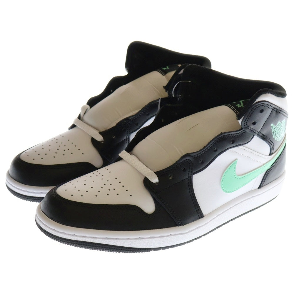 NIKE(ナイキ) AIR JORDAN 1 MID エアジョーダン1 ミッドカットスニーカー シューズ ブラック/ホワイト/ライトグリーン US9.5/27.5cm DQ8426-103