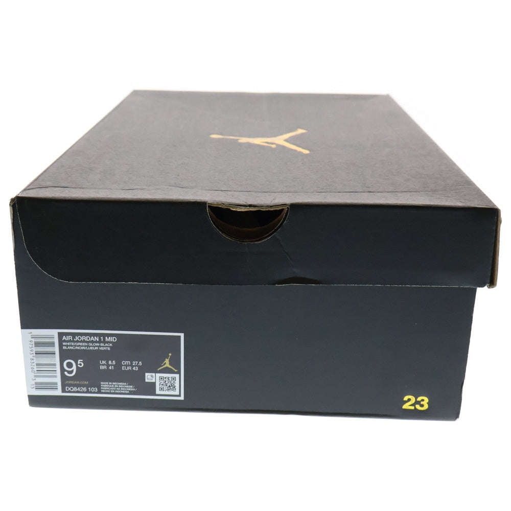 NIKE(ナイキ) AIR JORDAN 1 MID エアジョーダン1 ミッドカットスニーカー シューズ ブラック/ホワイト/ライトグリーン US9.5/27.5cm DQ8426-103