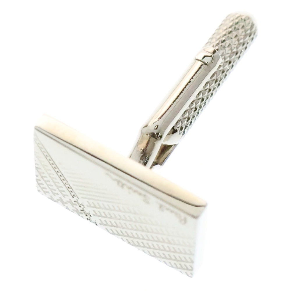 Paul Smith(ポールスミス) ENGRAVING BRASS CUFFLINKS グレインチェック ストライプ ロゴ刻印スクエアボタン カフス カフリンクス