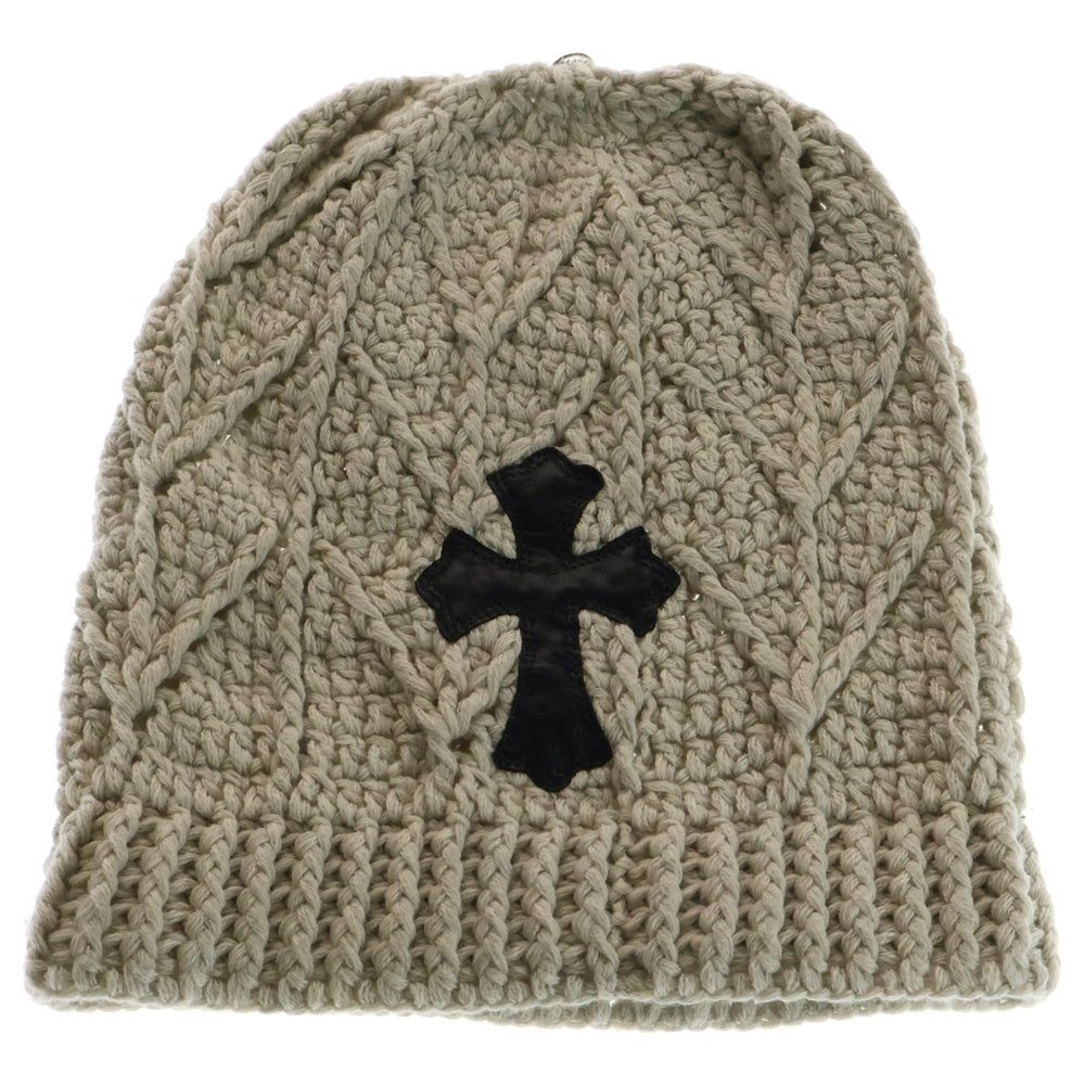 CHROME HEARTS(クロムハーツ) BEANIE ASPEN カシミヤ ビーニー レザークロスパッチ クロスボールボタン ニットキャップ ベージュ