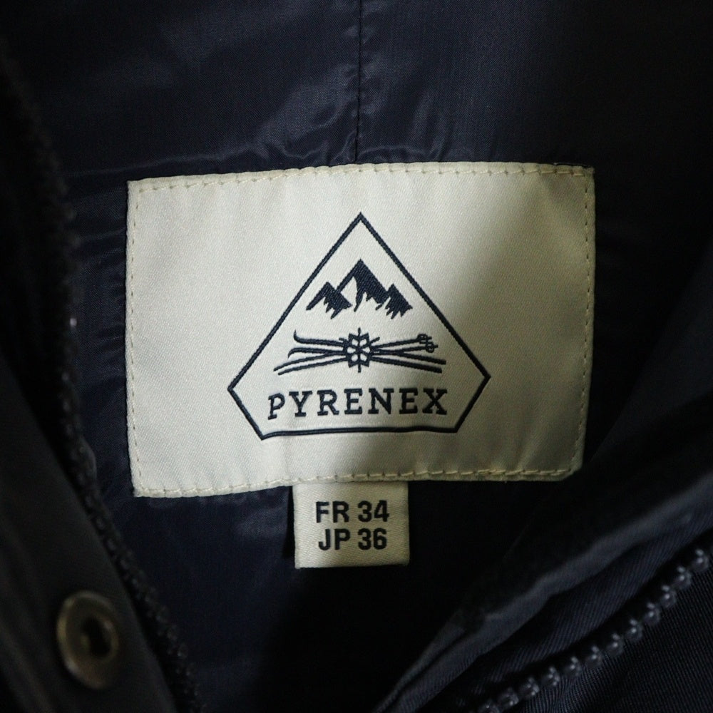 PYRENEX(ピレネックス) BORDEAUX Logo Down Jacket W17P1 CFU121600181 ボルドー ロゴ ダウンジャケット ファー付き フーディ レディース ネイビー