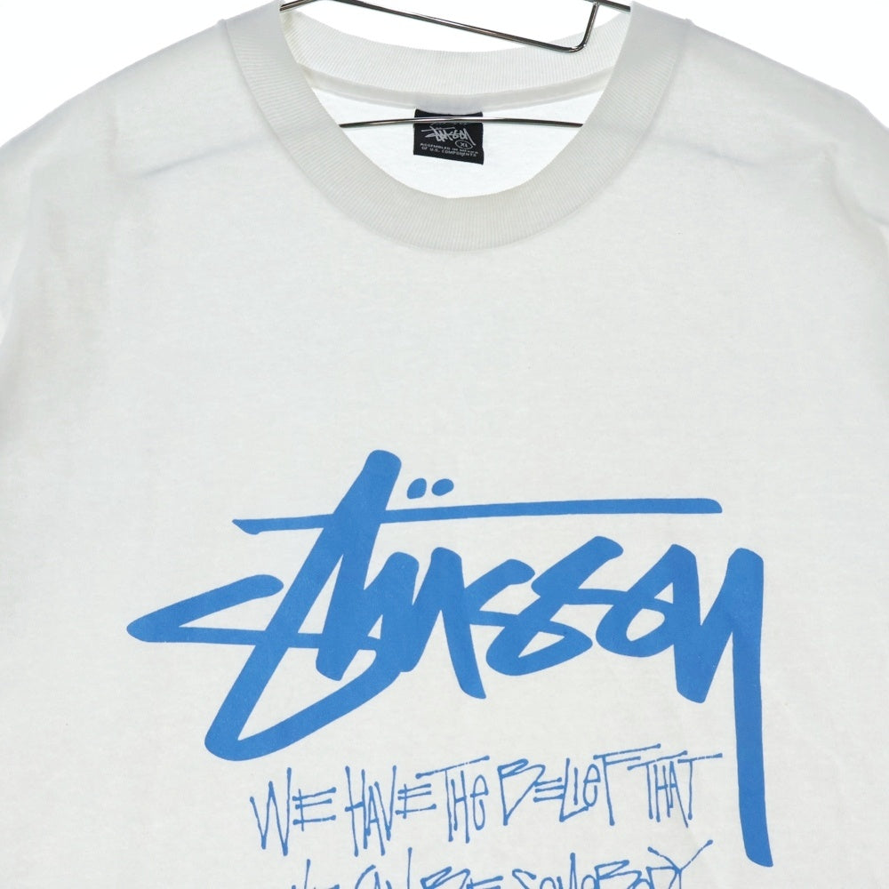 STUSSY(ステューシー) ×RIZE TEE ×ライズ フロントプリント クルーネック半袖Tシャツカットソー ホワイト/ブルー