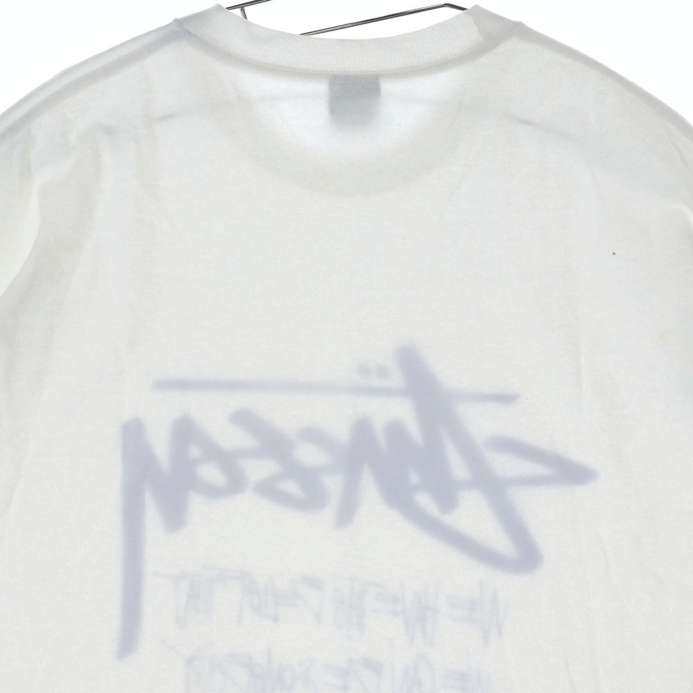STUSSY(ステューシー) ×RIZE TEE ×ライズ フロントプリント クルーネック半袖Tシャツカットソー ホワイト/ブルー