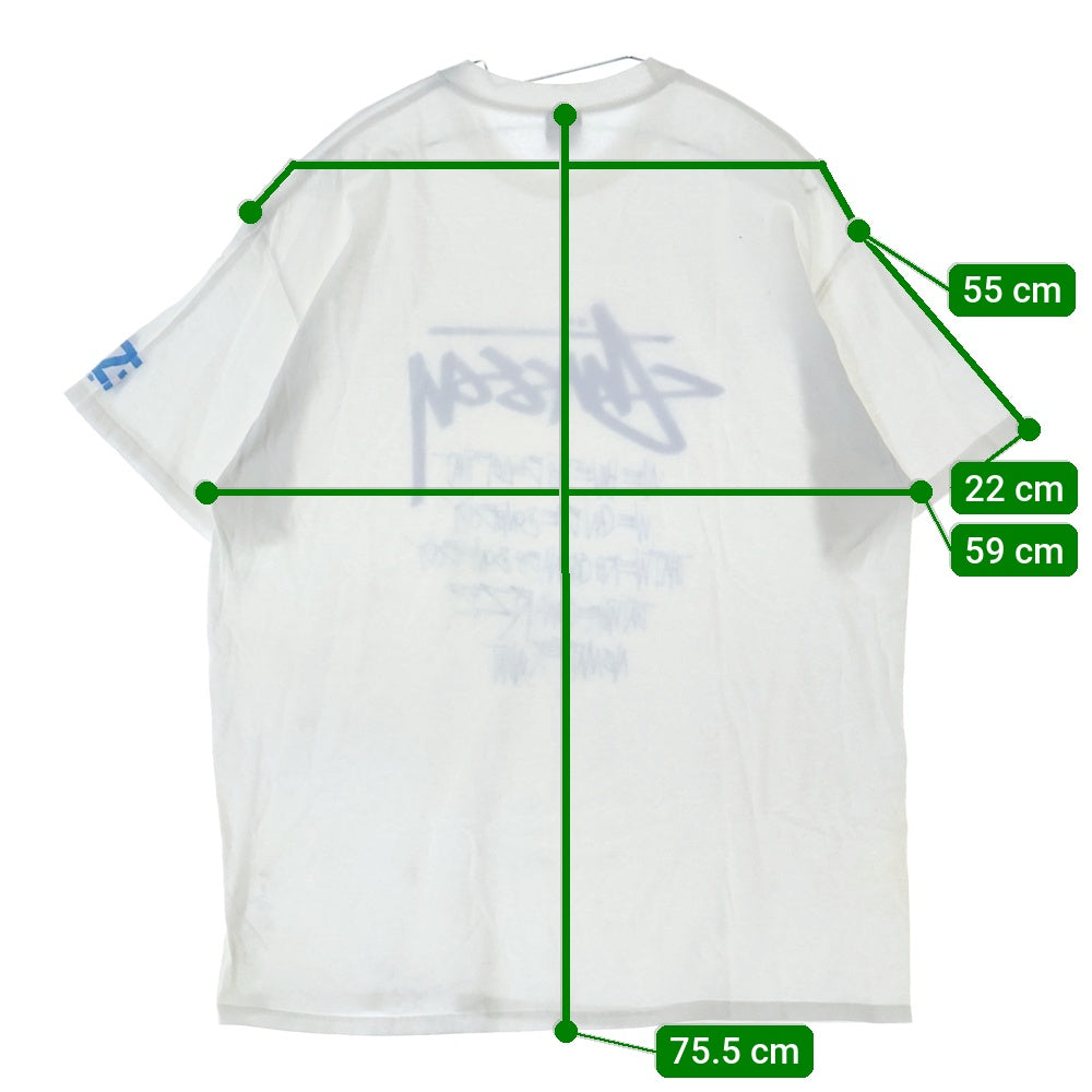 STUSSY(ステューシー) ×RIZE TEE ×ライズ フロントプリント クルーネック半袖Tシャツカットソー ホワイト/ブルー