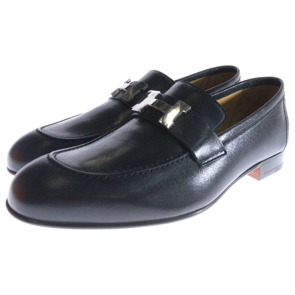 HERMES(エルメス) モカシン パリ シルバー金具 レザー ローファー ブラック AF172368ZA2402