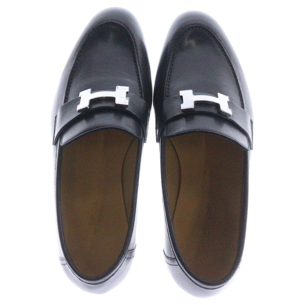 HERMES(エルメス) モカシン パリ シルバー金具 レザー ローファー ブラック AF172368ZA2402
