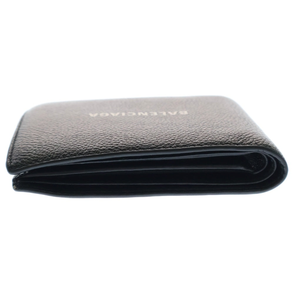 BALENCIAGA(バレンシアガ) CASH SQUARE FOLDED COIN 594315 1090 ロゴプリント レザー コンパクトウォレット 二つ折り財布 ブラック