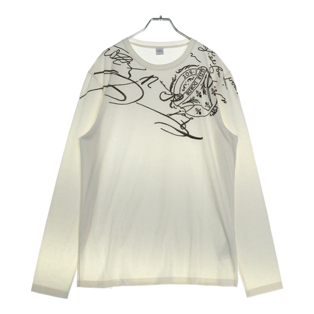 Berluti(ベルルッティ) 23SS カリグラフィ フロント刺繍デザイン クルーネック長袖Tシャツロングスリーブカットソー ロンT ホワイト R23JRL66JAEK