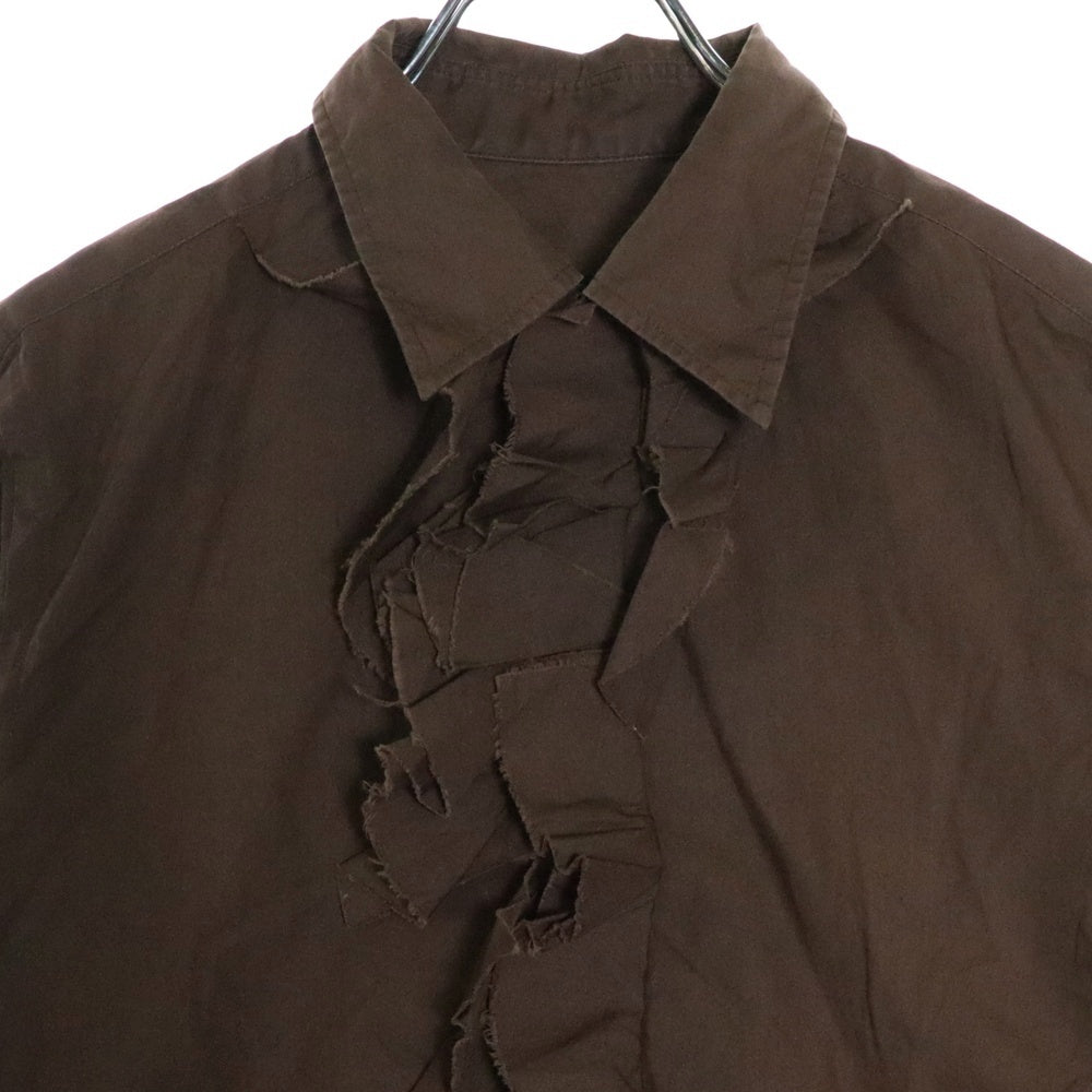 tricot COMME des GARCONS(トリコ コム デ ギャルソン) 02AW AD2002 フリルデザイン ロングスリーブ シャツ 長袖 ブラウス ブラウン TG-B017
