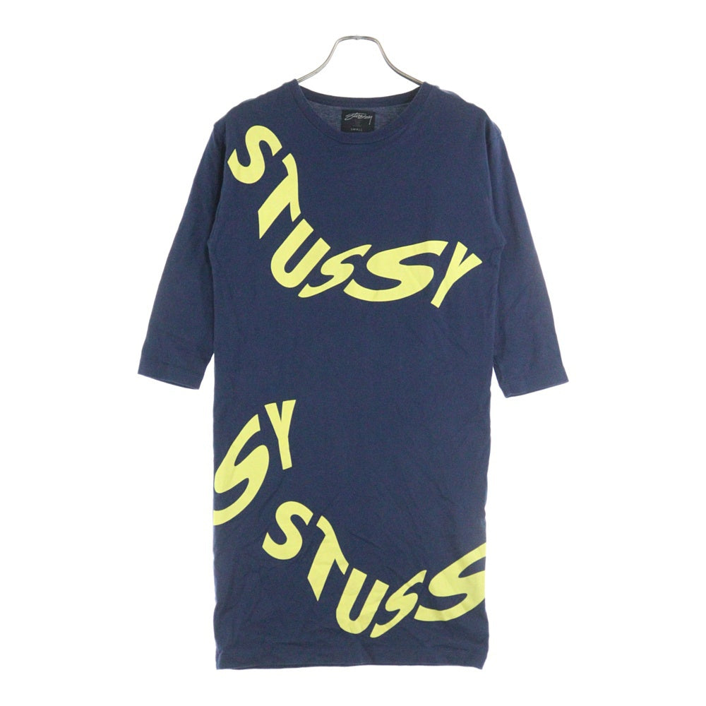 STUSSY(ステューシー) LOGO PRINT ONE PIECE ロゴプリント長袖ワンピース ネイビー