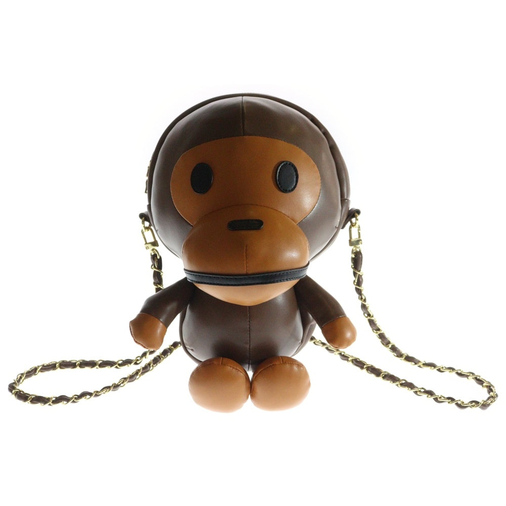 A BATHING APE(アベイシングエイプ) BABY MILO PLUSH DOLL CHAIN SHOULDER BAG ベイビーマイロ ビッグ ポーチドール チェーンショルダーバッグ レザー ブラウン 002BAK701003F