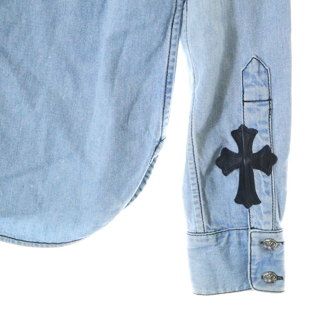CHROME HEARTS(クロムハーツ) LOOSEENDS LS ルーズエンド レザークロスパッチ クロスボールボタン 長袖デニムシャツ インディゴ