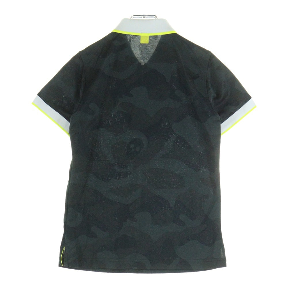 MARK&LONA(マークアンドロナ) POLO SHIRTS スカルロゴ半袖ポロシャツ ハーフジップ ブラック MLW-0A-AP02