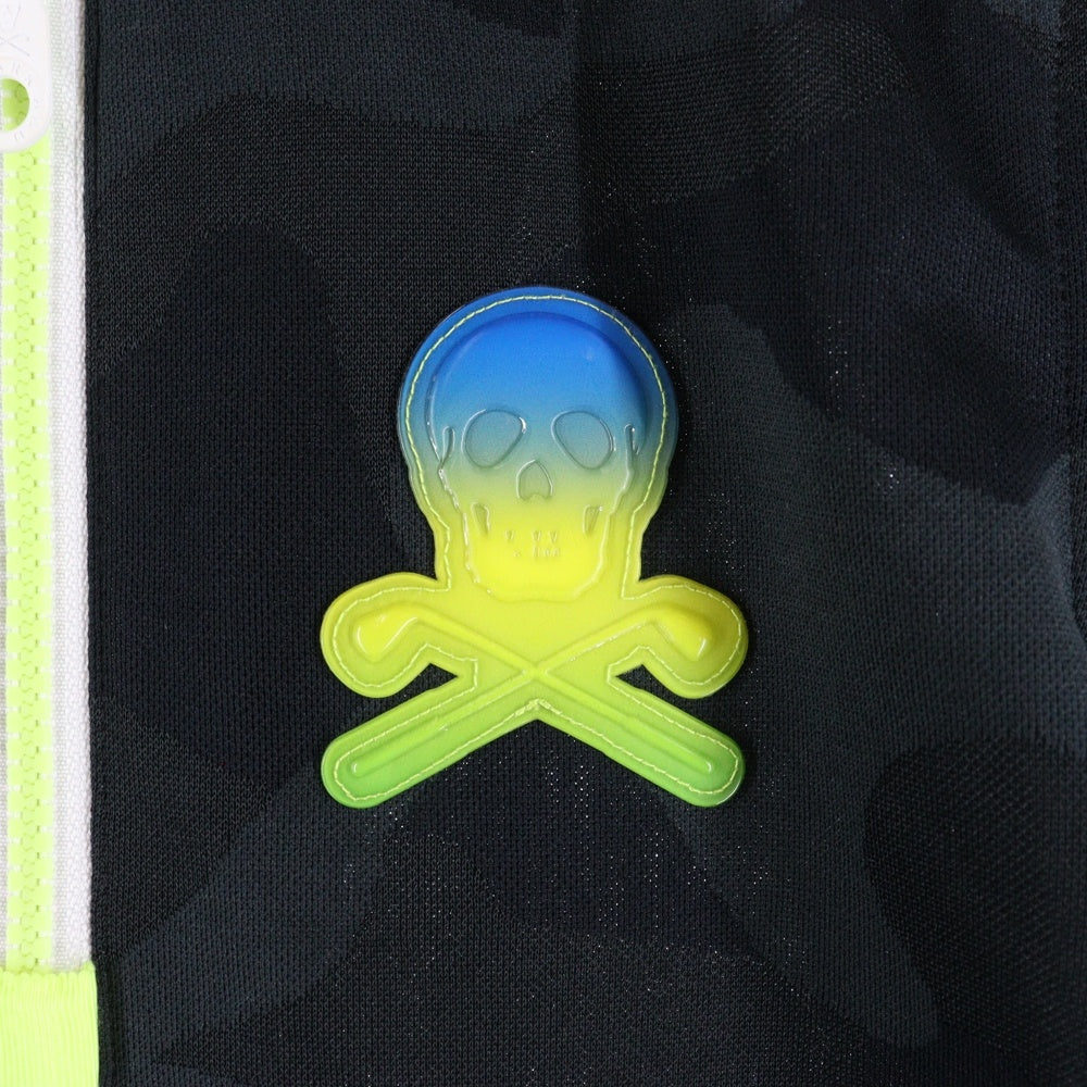 MARK&LONA(マークアンドロナ) POLO SHIRTS スカルロゴ半袖ポロシャツ ハーフジップ ブラック MLW-0A-AP02