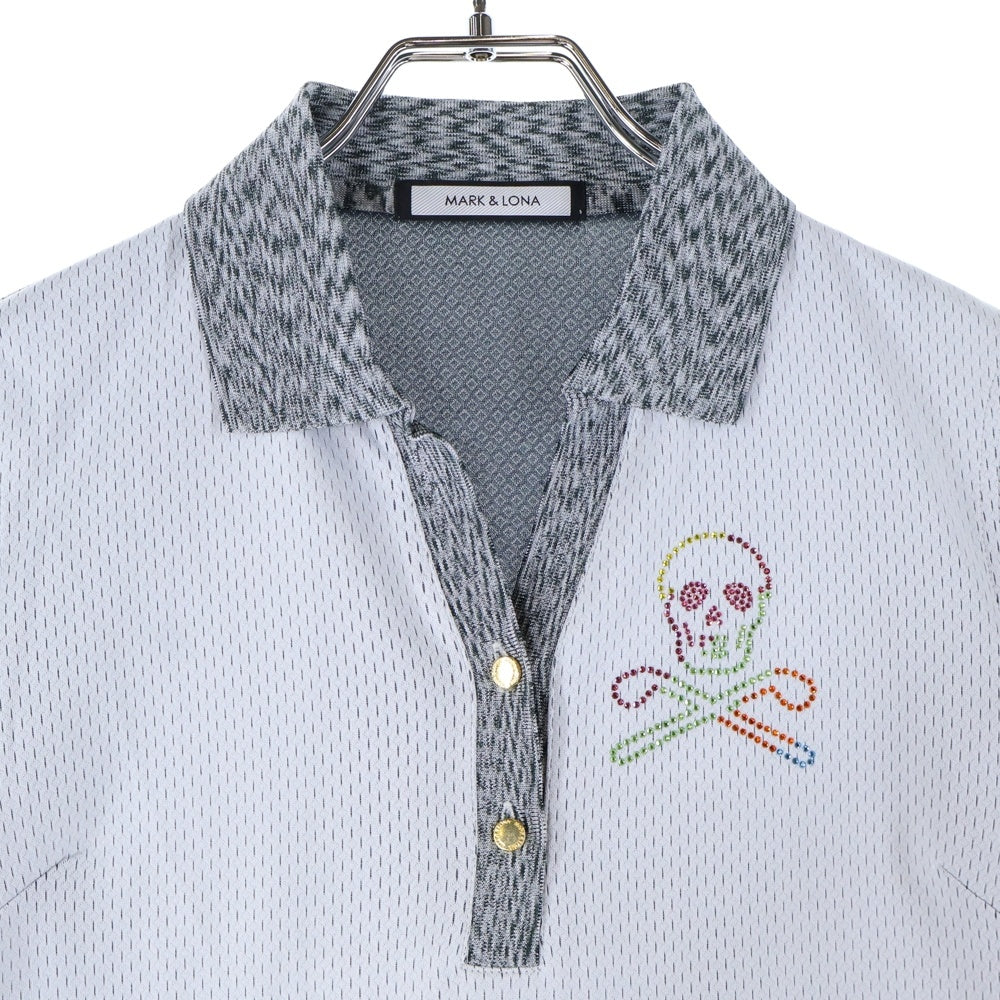 MARK&LONA(マークアンドロナ) POLO SHIRTS ラインストーンスカルロゴデザイン半袖ポロシャツ グレー MLW-9A-AP17