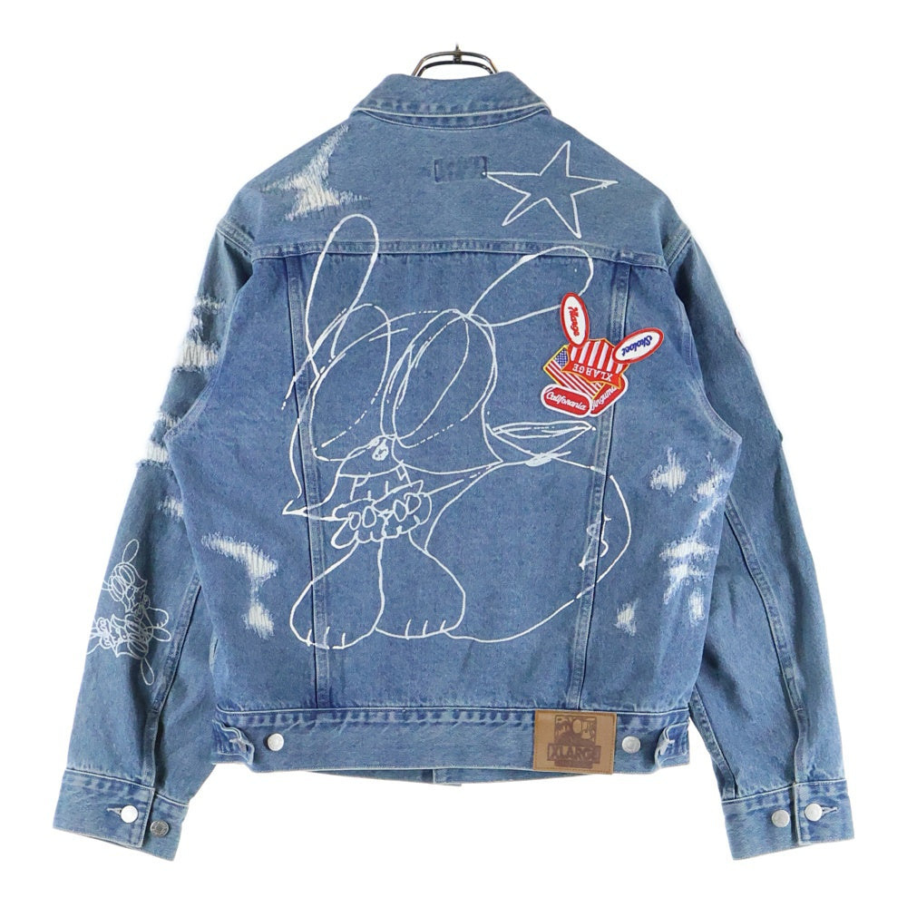 X-LARGE(エクストララージ) 23AW DENIM JACKET ダメージ加工 フロントデザインデニムジャケット インディゴ 101233021011