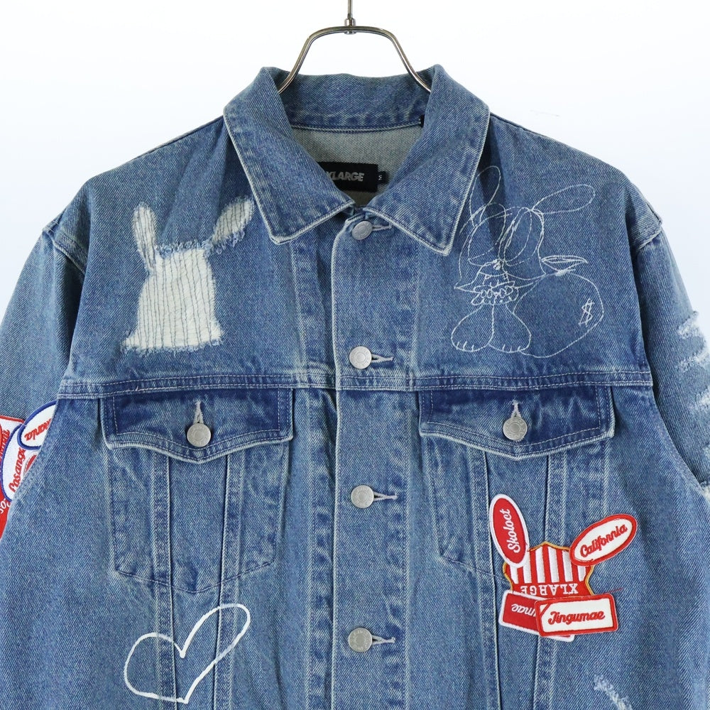 X-LARGE(エクストララージ) 23AW DENIM JACKET ダメージ加工 フロントデザインデニムジャケット インディゴ 101233021011