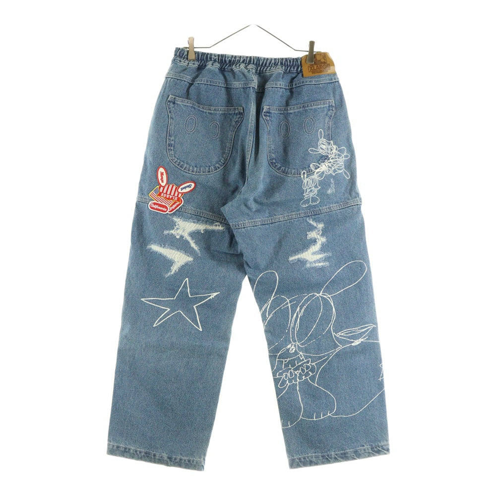 X-LARGE(エクストララージ) 23AW EASY DENIM PANTS ダメージ加工 フロントデザイン イージーデニムパンツ ジーンズ インディゴ 101233031025
