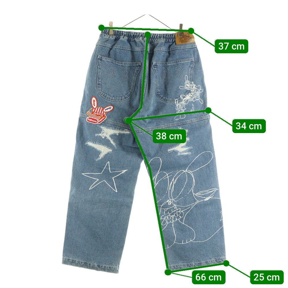 X-LARGE(エクストララージ) 23AW EASY DENIM PANTS ダメージ加工 フロントデザイン イージーデニムパンツ ジーンズ インディゴ 101233031025