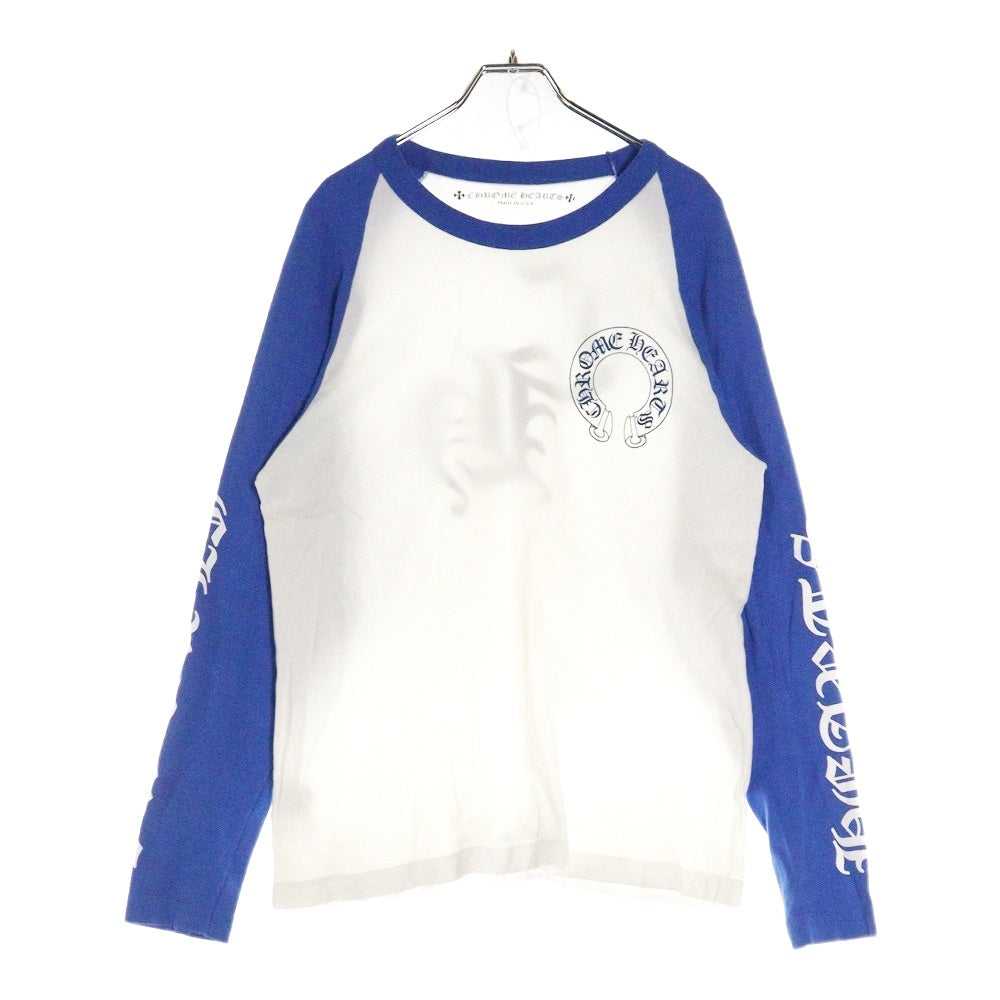 CHROME HEARTS(クロムハーツ) CHバックプリント ラグランスリーブアームロゴ長袖カットソー 長袖Tシャツ ロングスリーブカットソー ロンT ホワイト/ブルー