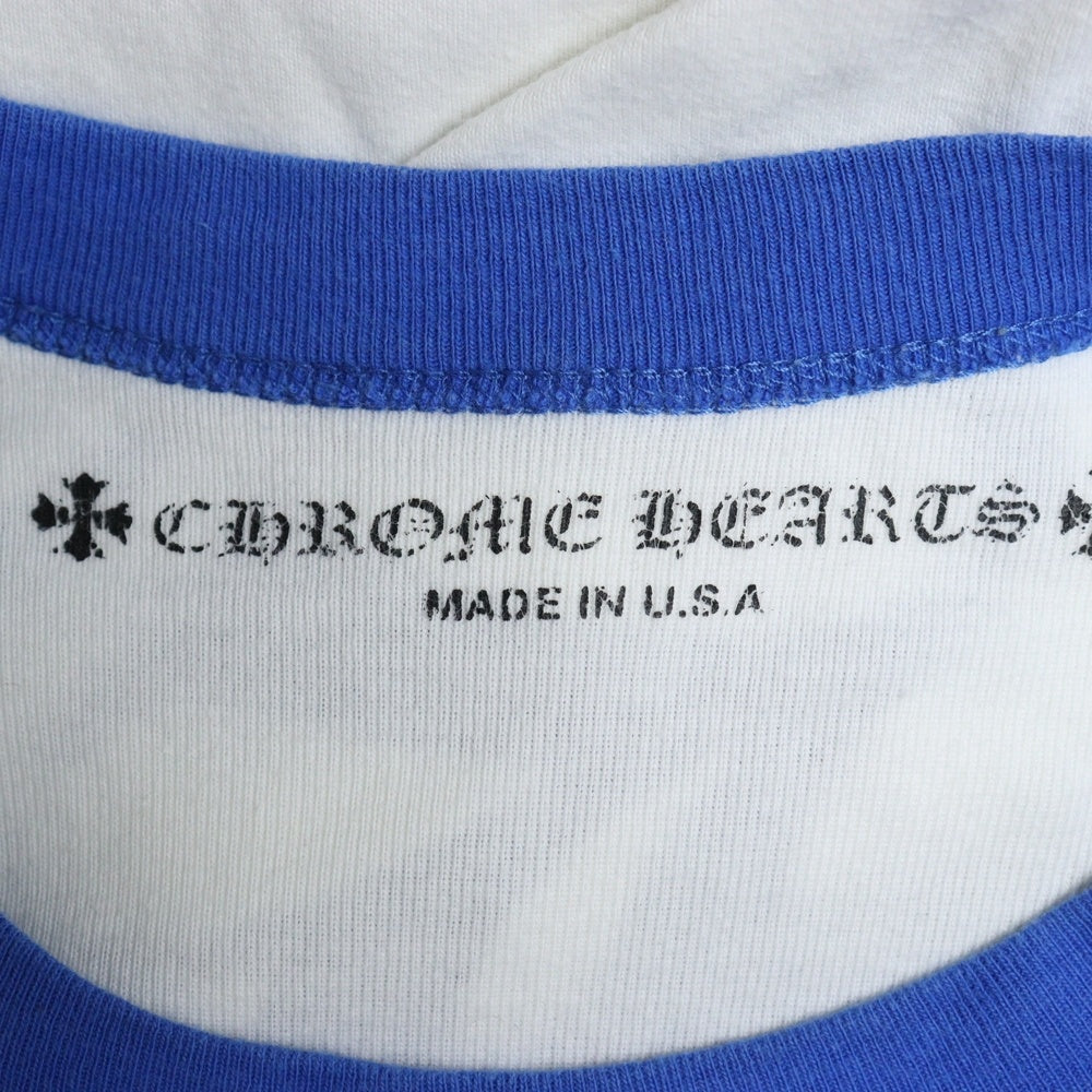 CHROME HEARTS(クロムハーツ) CHバックプリント ラグランスリーブアームロゴ長袖カットソー 長袖Tシャツ ロングスリーブカットソー ロンT ホワイト/ブルー