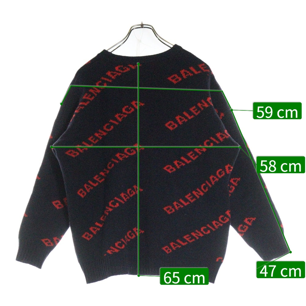 BALENCIAGA(バレンシアガ) 18SS ALLOVER LOGO CREWNECK KNIT 総柄ロゴニットセーター ネイビー 555279