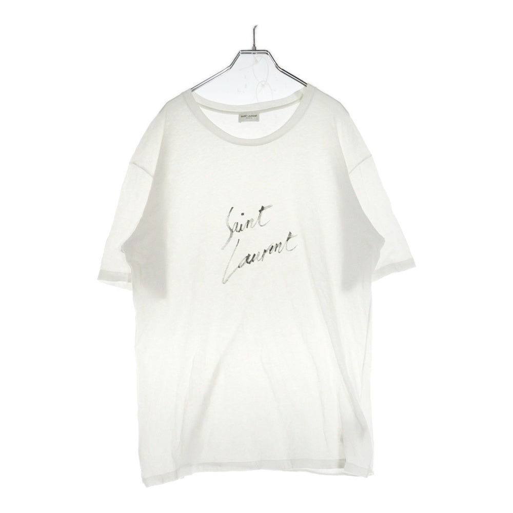 SAINT LAURENT PARIS(サンローランパリ) LOGO PRINT T-SHIRTS フロントロゴプリント半袖カットソー 半袖Tシャツ ホワイト