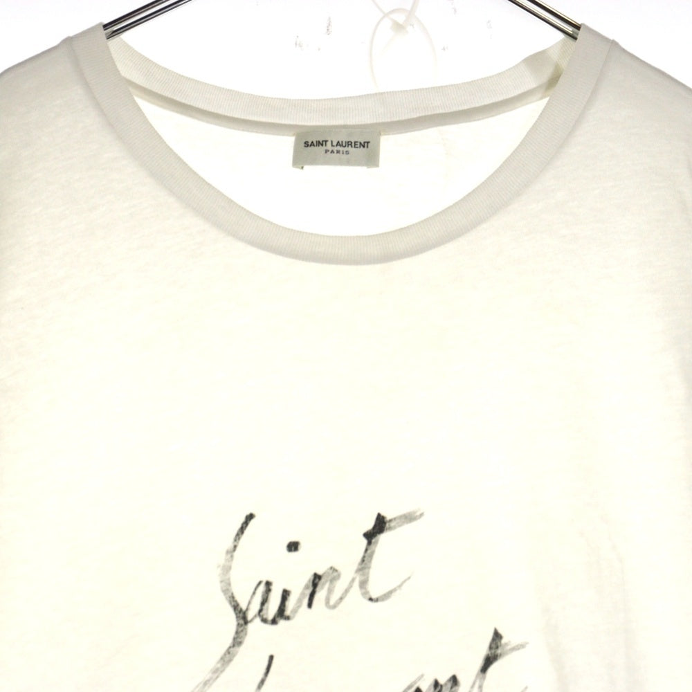 SAINT LAURENT PARIS(サンローランパリ) LOGO PRINT T-SHIRTS フロントロゴプリント半袖カットソー 半袖Tシャツ ホワイト