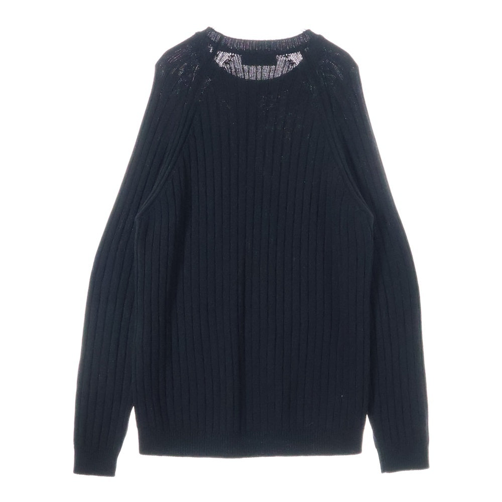 FENDI(フェンディ) FRONT LOGO SWEATER フロント筆記ロゴ刺繍クルーネックニットセーター ブラック
