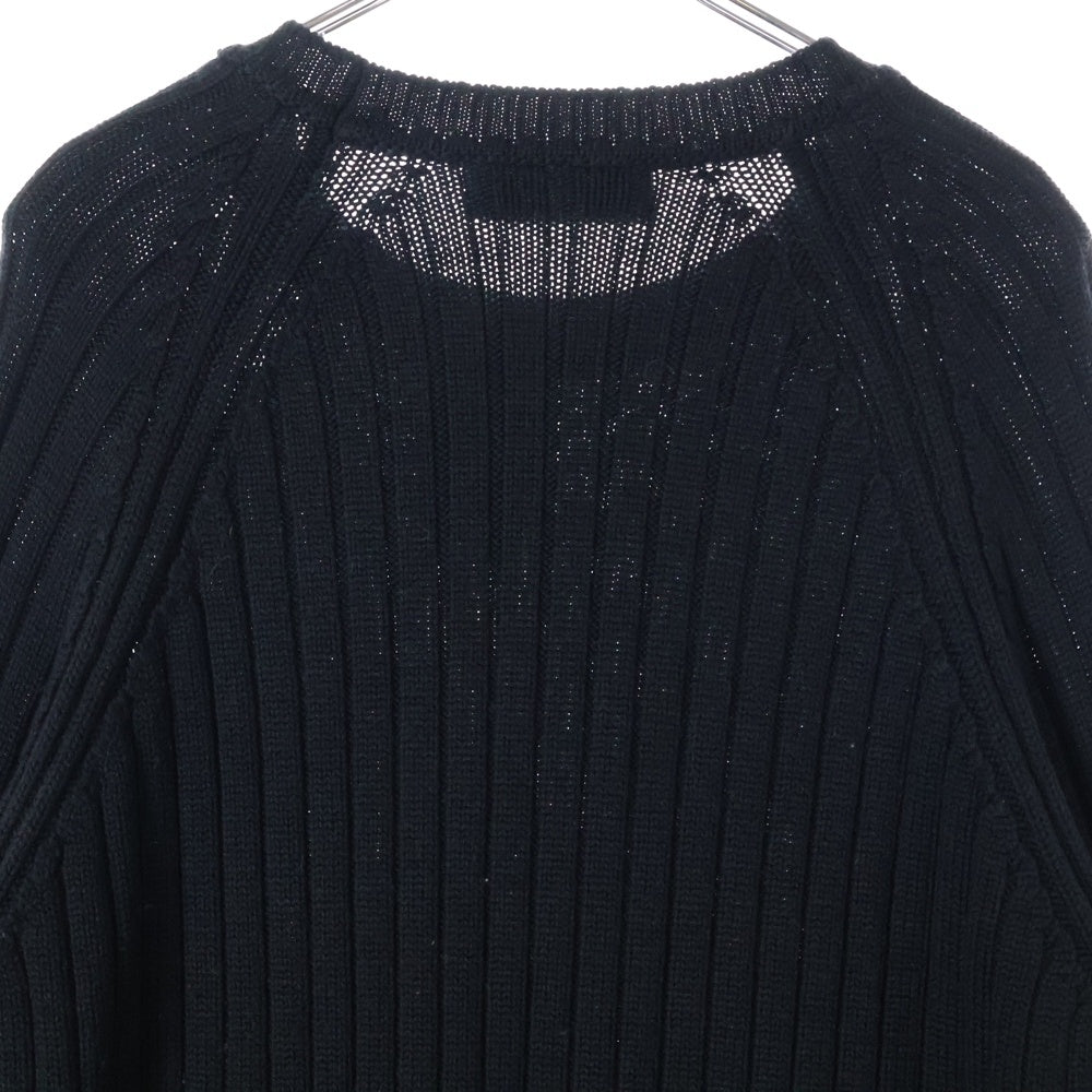 FENDI(フェンディ) FRONT LOGO SWEATER フロント筆記ロゴ刺繍クルーネックニットセーター ブラック