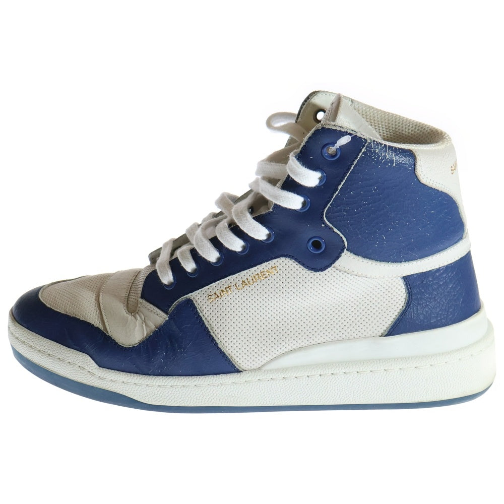 SAINT LAURENT PARIS(サンローランパリ) Perforated Leather High-Top Sneakers 610618 レザー ロゴ ハイカットスニーカー ブルー/ホワイト