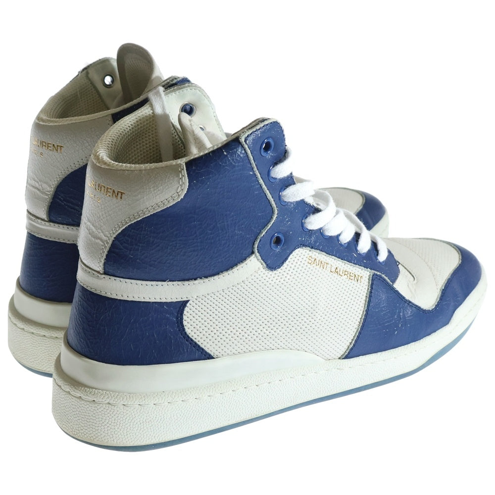 SAINT LAURENT PARIS(サンローランパリ) Perforated Leather High-Top Sneakers 610618 レザー ロゴ ハイカットスニーカー ブルー/ホワイト