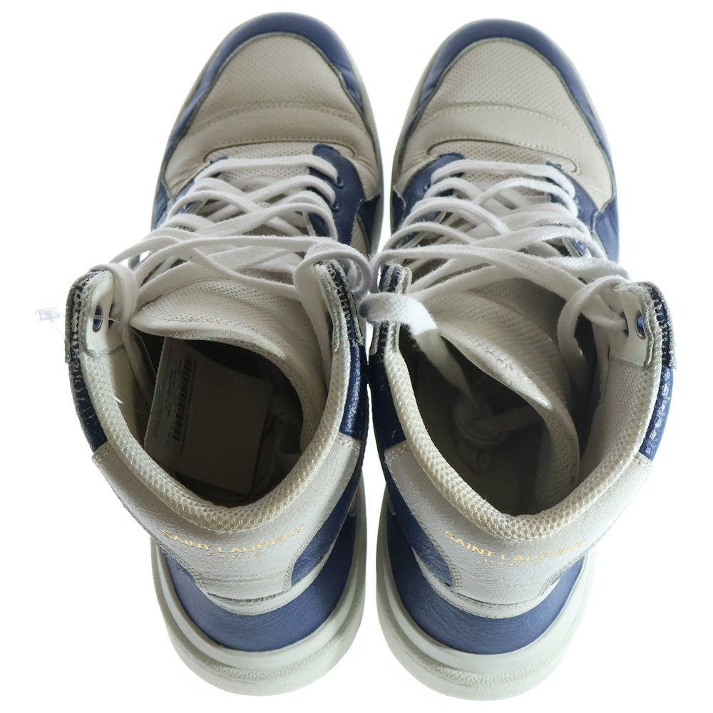 SAINT LAURENT PARIS(サンローランパリ) Perforated Leather High-Top Sneakers 610618 レザー ロゴ ハイカットスニーカー ブルー/ホワイト