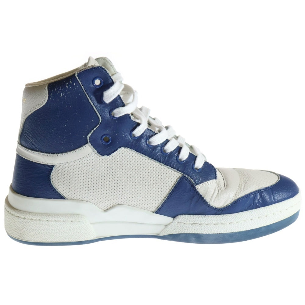 SAINT LAURENT PARIS(サンローランパリ) Perforated Leather High-Top Sneakers 610618 レザー ロゴ ハイカットスニーカー ブルー/ホワイト