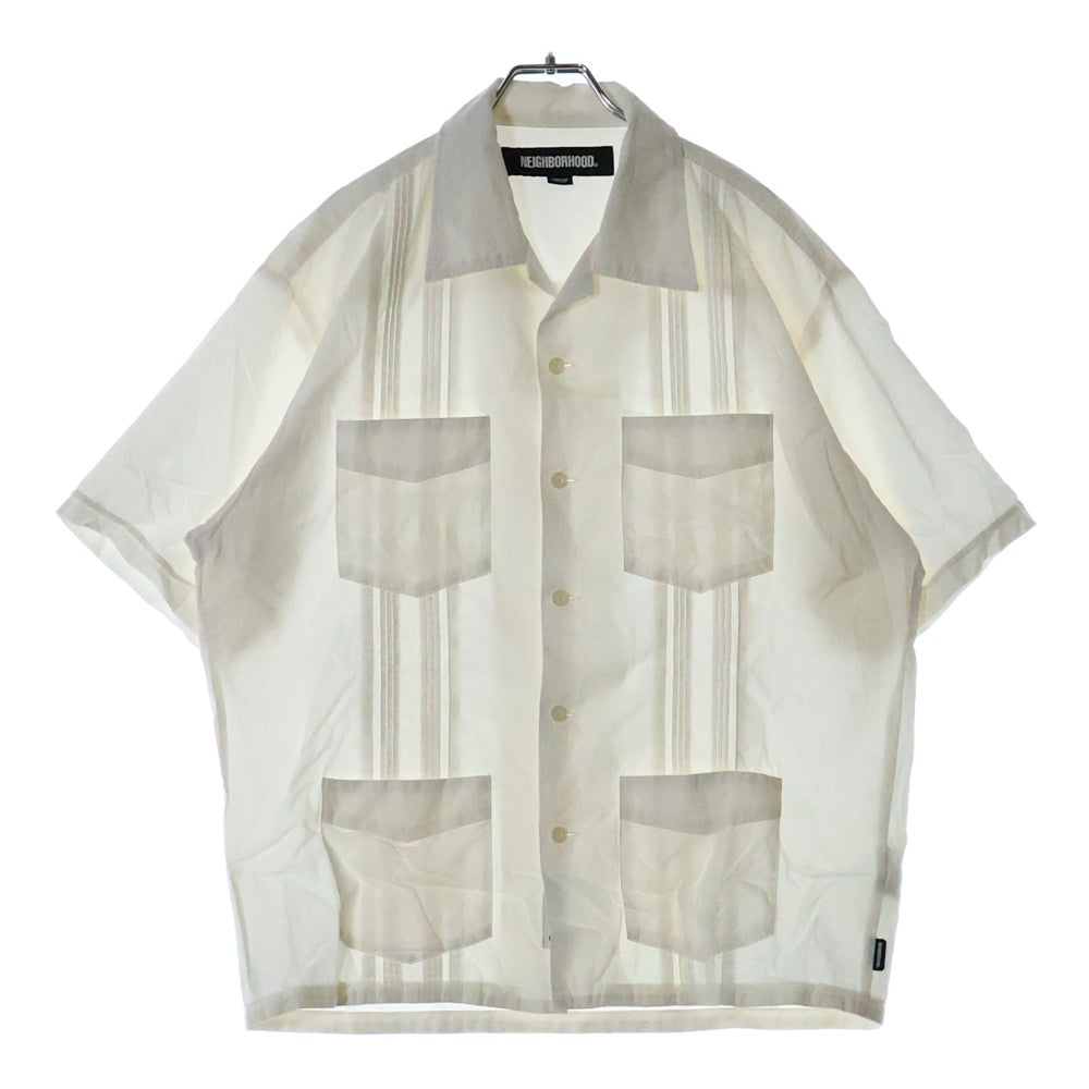 NEIGHBORHOOD(ネイバーフッド) 25SS GUAYABERA SHIRT SS 251AQNH-SHM05 ワンポイント ロゴ刺繍 半袖シャツ ホワイト