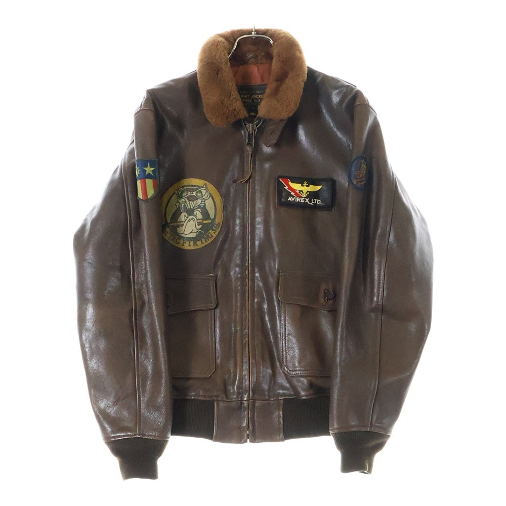AVIREX(アヴィレックス) FLIGHT JACKET TYPE G-1 N82462 レザー フライトジャケット ファージャケット パッチ ブラウン