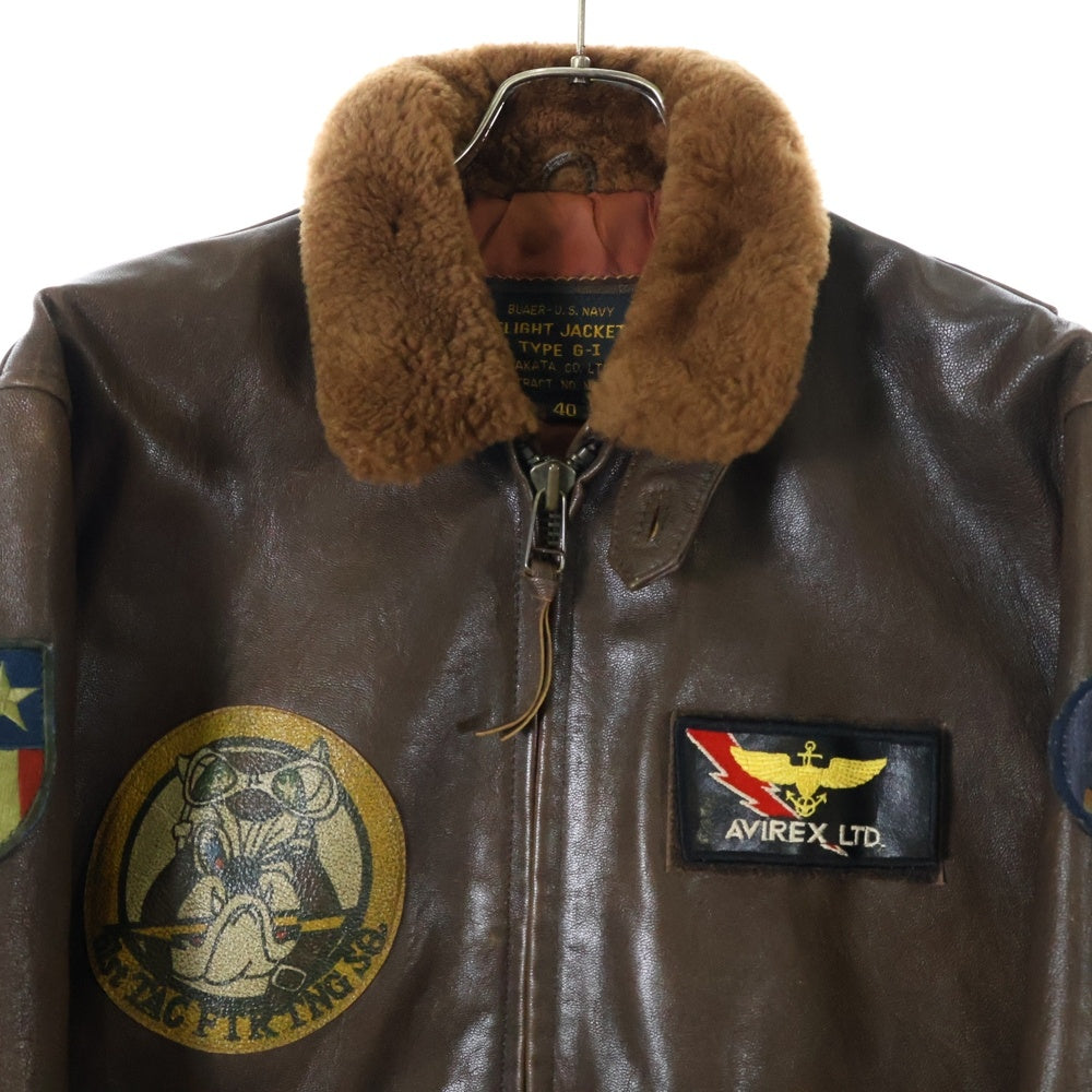 AVIREX(アヴィレックス) FLIGHT JACKET TYPE G-1 N82462 レザー フライトジャケット ファージャケット パッチ ブラウン
