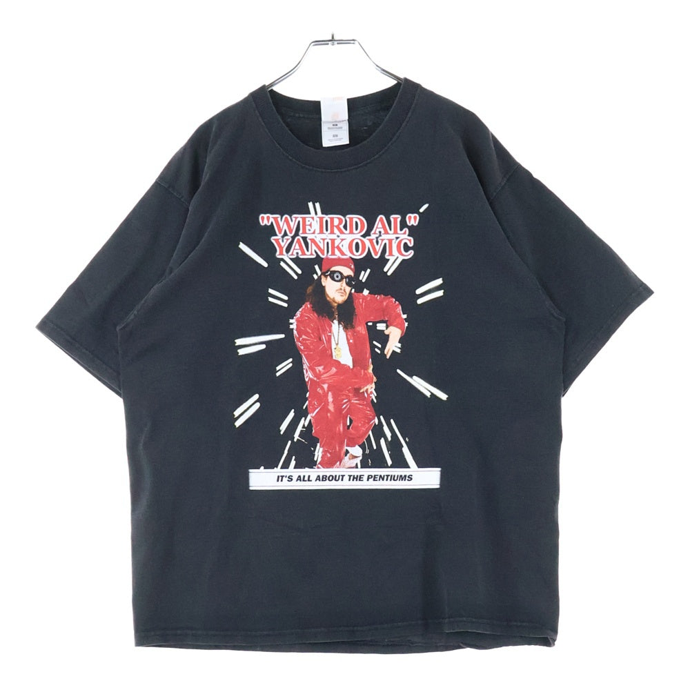 VINTAGE(ヴィンテージ) 90s WEIRD AL YANKOVIC FRUIT OF THE LOOMタグ ウィアード アル ヤンコビック 両面プリント クルーネック半袖カットソー ブラック