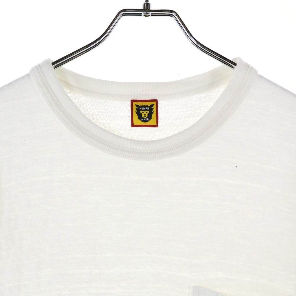 HUMAN MADE(ヒューマンメイド) POCKET T-SHIRT フロントワンポイントロゴ刺繍ポケット クルーネック半袖Tシャツカットソー ホワイト