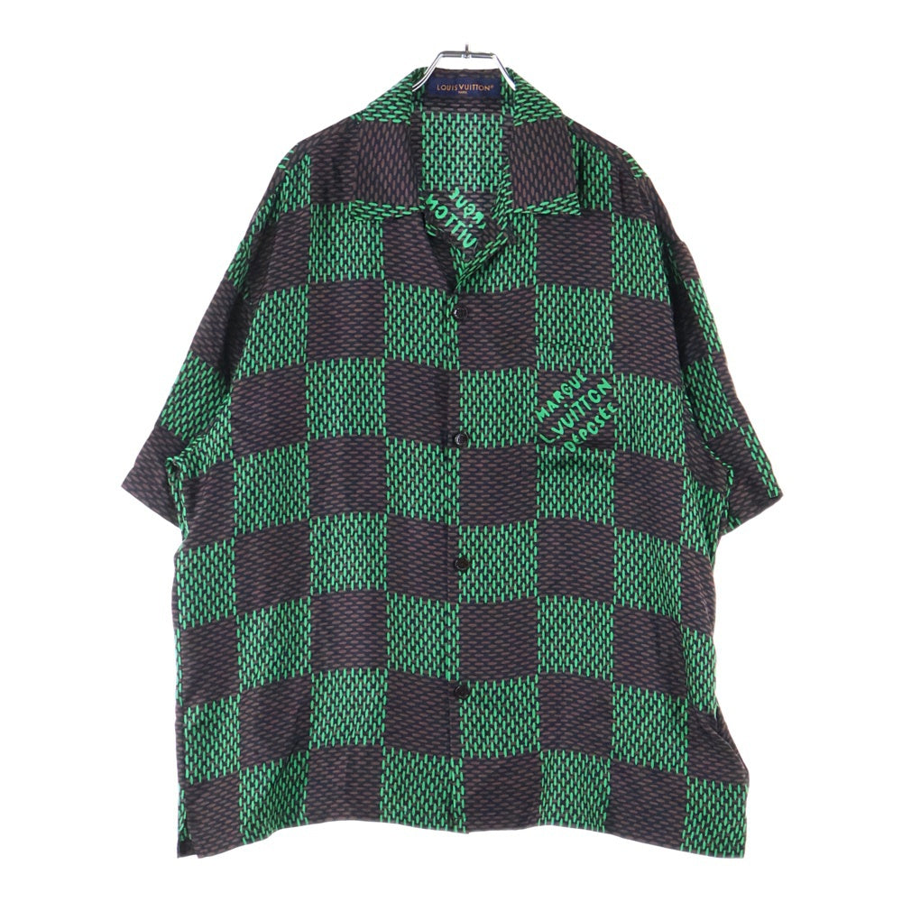 LOUIS VUITTON(ルイヴィトン) 24SS Open Collar Short Sleeve Silk Shirt RM241 FYQ HQS62W 1AFJAT オープンカラー ショートスリーブ シルク半袖シャツ グリーン/ブラウン