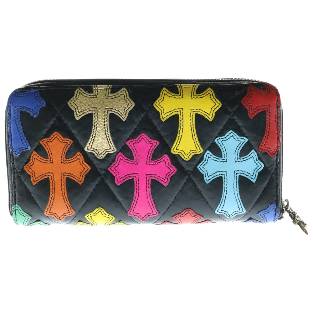 CHROME HEARTS(クロムハーツ) REC F ZIP/QUILTED マルチカラーセメタリークロスパッチ キルティングレザーウォレット 長財布