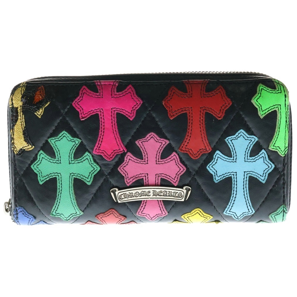 CHROME HEARTS(クロムハーツ) REC F ZIP/QUILTED マルチカラーセメタリークロスパッチ キルティングレザーウォレット 長財布
