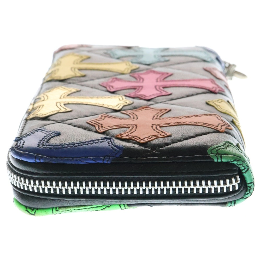 CHROME HEARTS(クロムハーツ) REC F ZIP/QUILTED マルチカラーセメタリークロスパッチ キルティングレザーウォレット 長財布