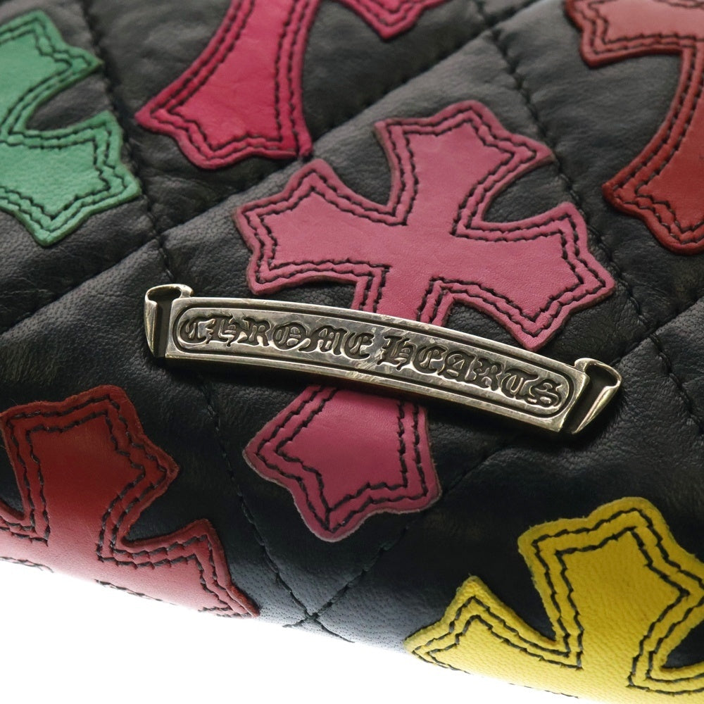 CHROME HEARTS(クロムハーツ) REC F ZIP/QUILTED マルチカラーセメタリークロスパッチ キルティングレザーウォレット 長財布
