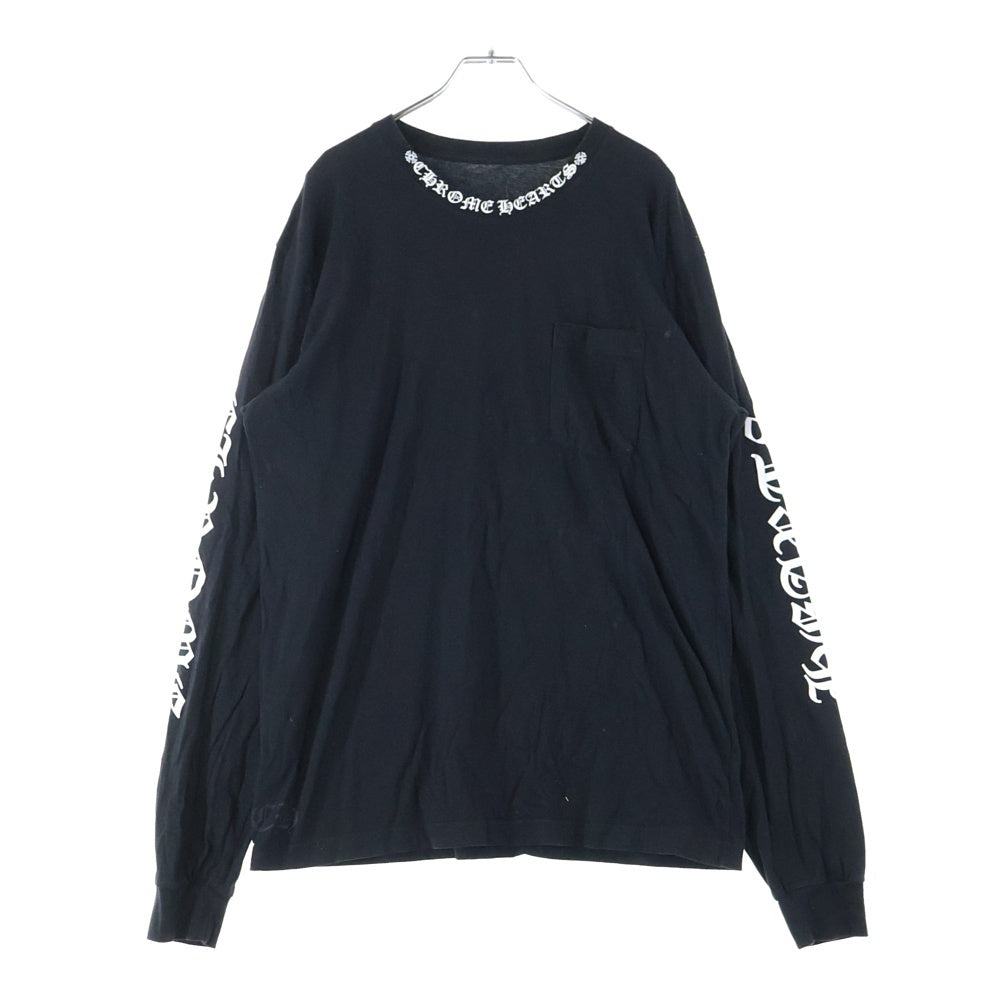 CHROME HEARTS(クロムハーツ) CH LS 1 ネックロゴプリント長袖カットソー 長袖Tシャツ ロングスリーブカットソー ロンT アームロゴ ブラック