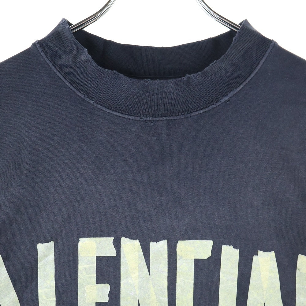 BALENCIAGA(バレンシアガ) デストロイ加工 テープロゴクルーネック半袖Tシャツ 半袖カットソー ブラック 739784 T0VA9