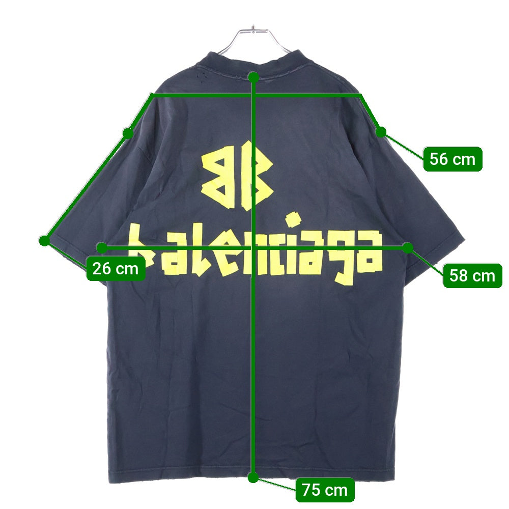 BALENCIAGA(バレンシアガ) デストロイ加工 テープロゴクルーネック半袖Tシャツ 半袖カットソー ブラック 739784 T0VA9