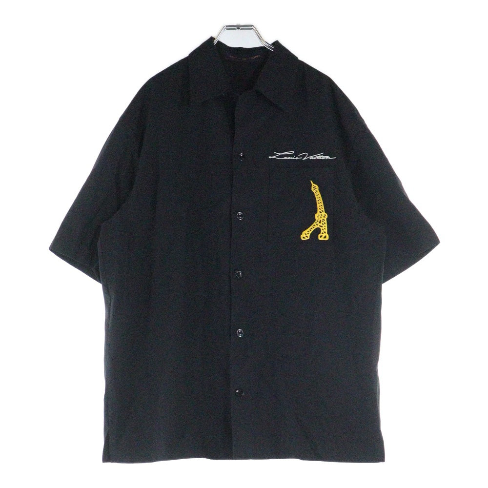 LOUIS VUITTON(ルイヴィトン) 24SS ロゴ刺繍半袖オープンカラーシャツ ブラック RM241 IKE HQS95W