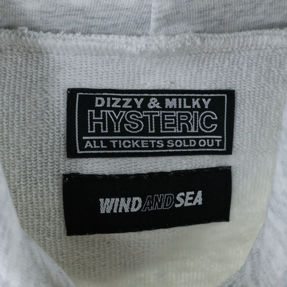 HYSTERIC GLAMOUR(ヒステリックグラマー) 23AW ×WIND AND SEA HOODIE WDS-C-HYS-24-Q2-07 ウィンダシー バックロゴプリント プルオーバー フーディ パーカー グレー