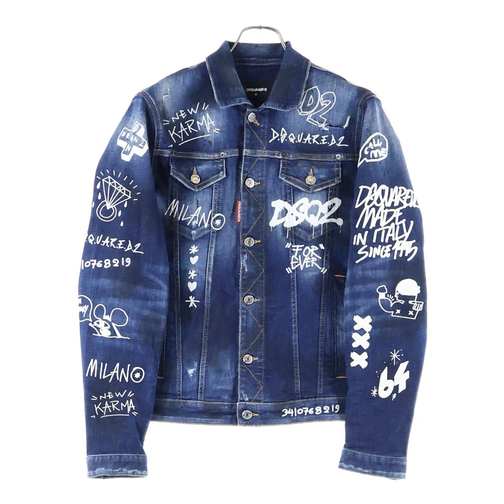 DSQUARED2(ディースクエアード) 22SS ARK GRAFFITI WASH DENIM JACKET Dan Jean Jacket ペイントダメージ加工デニムジャケット ジージャン インディゴ S74AM1249